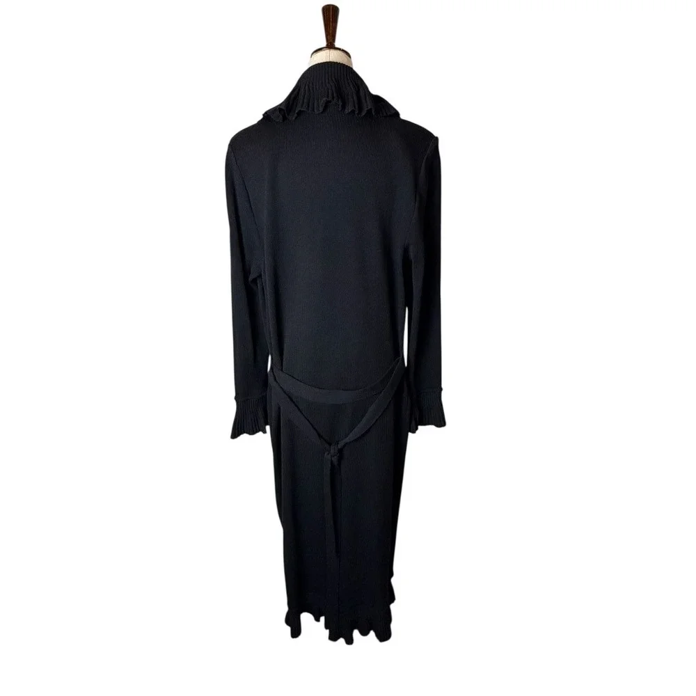 St John Collection Ruffle Knit Maxi Cardigan Women 6 Black Excellent Belted - Picture 3 of 11